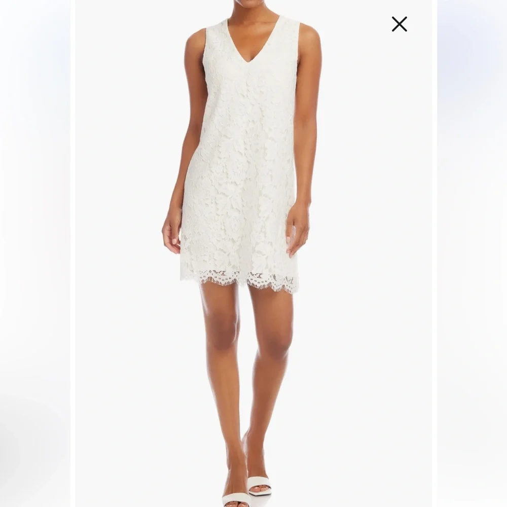 New Karen Kane Elegant Cream Lace Shift Dress - Picture 3 of 13